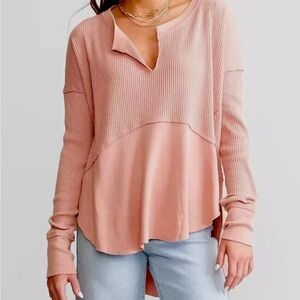 Free people We The Free Blush Long Sleeve Monterrey Henley Waffle Large NWOT